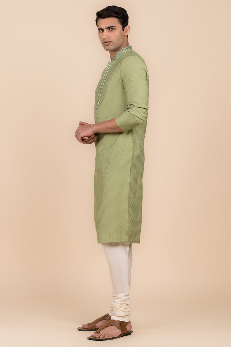 Light Green All Over Jacquard Kurta Set