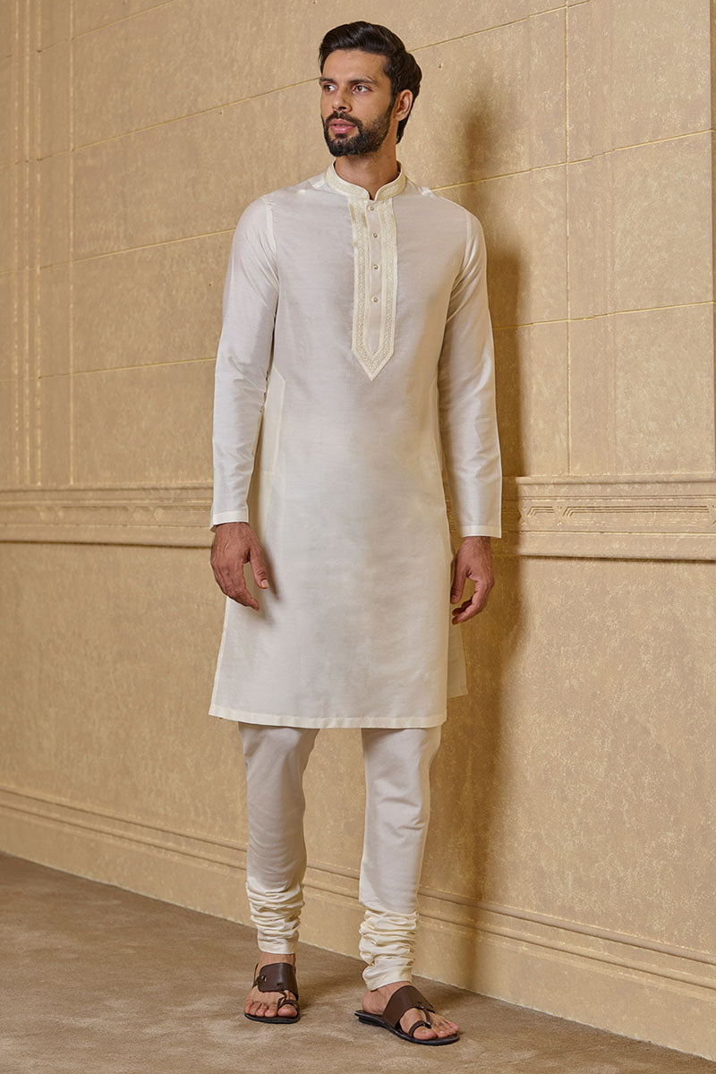 Ivory Kurta Set With Embroidered Placket