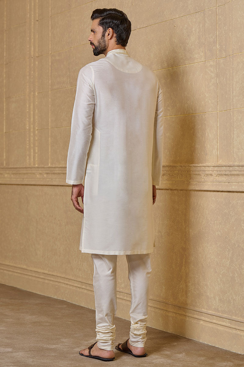 Ivory Kurta Set With Embroidered Placket