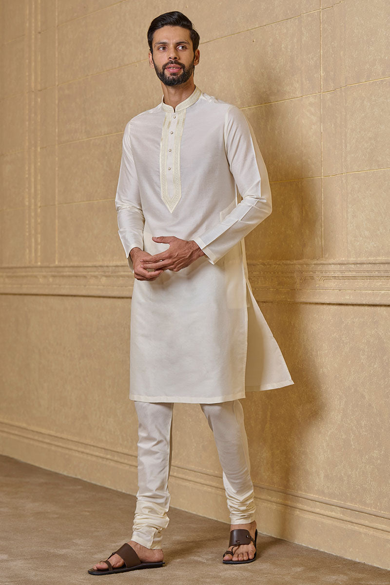 Ivory Kurta Set With Embroidered Placket