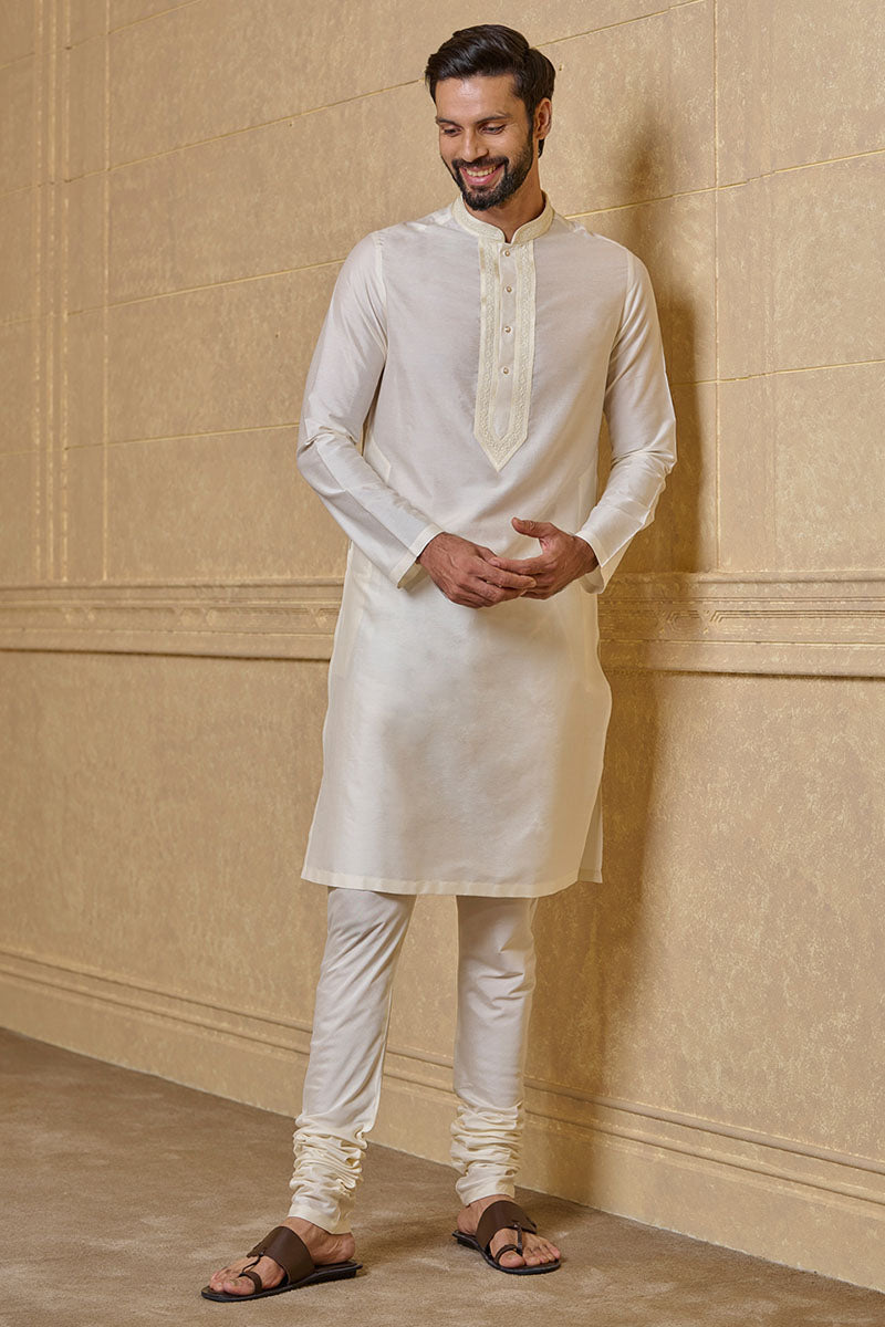 Ivory Kurta Set With Embroidered Placket