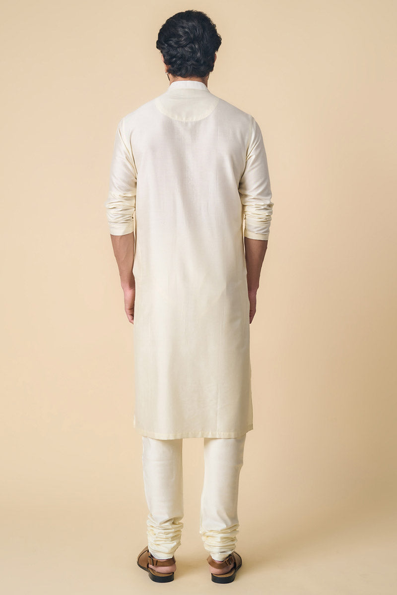 Ivory Kurta Set With Embroidered Placket