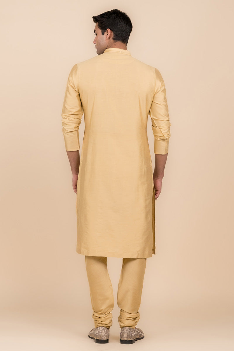 Beige Kurta Set With Embroidered Placket