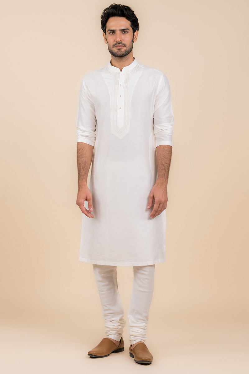 White Tonal Embroidered Kurta Set