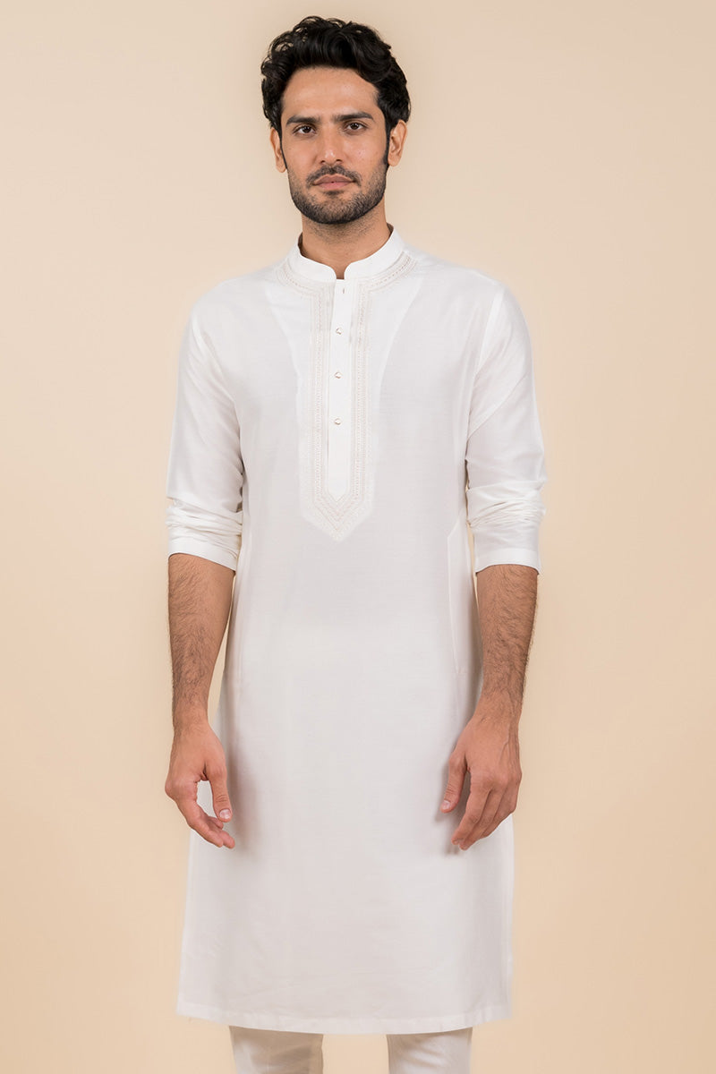 White Tonal Embroidered Kurta Set