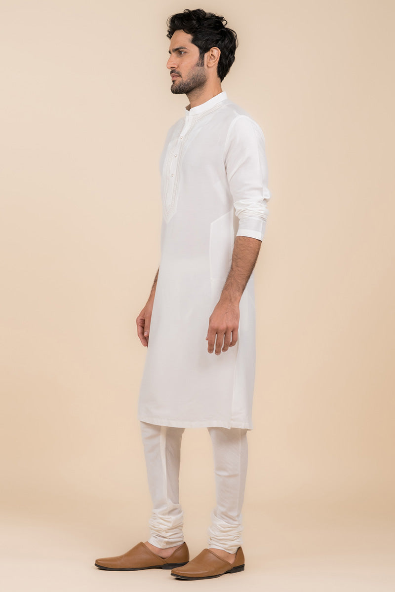 White Tonal Embroidered Kurta Set