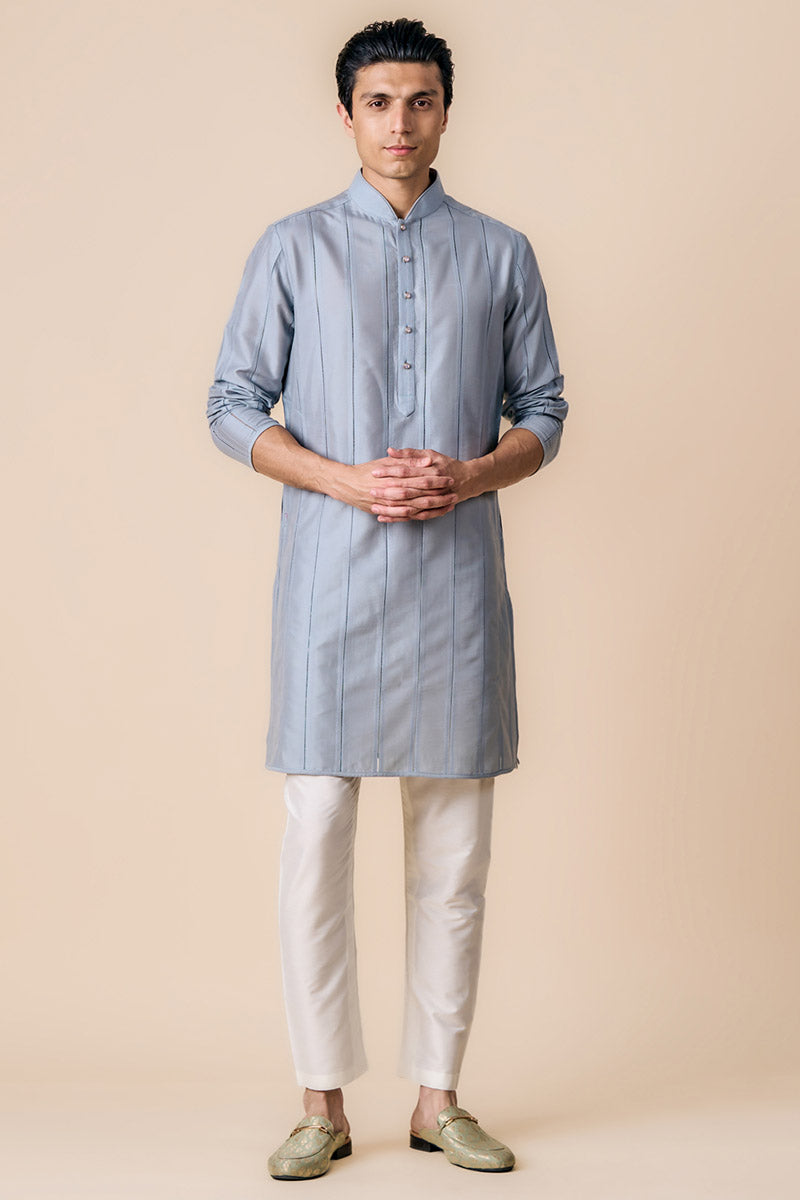 Light Blue Kurta Set In Resham And Zari Embroidery