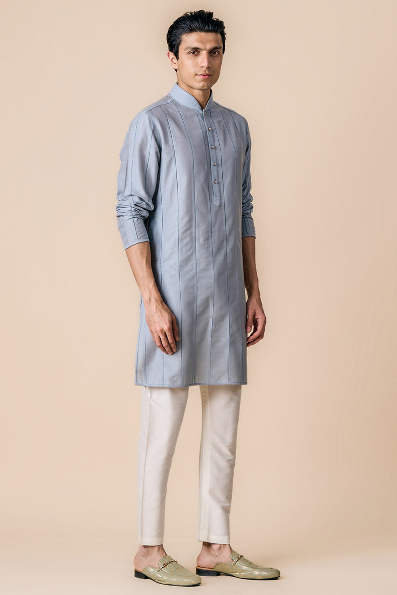 Light Blue Kurta Set In Resham And Zari Embroidery