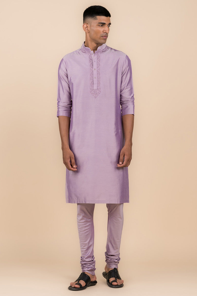 Lilac Resham Embroidered Kurta Set