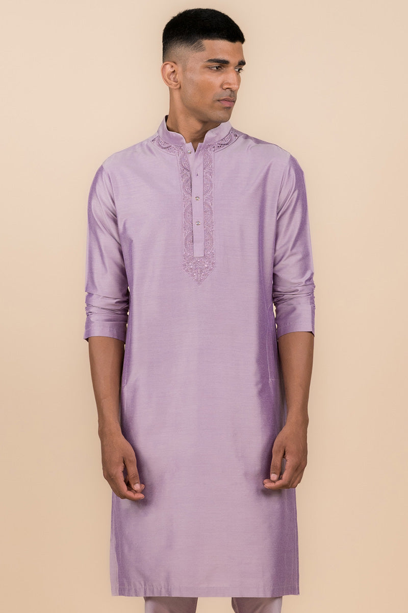 Lilac Resham Embroidered Kurta Set