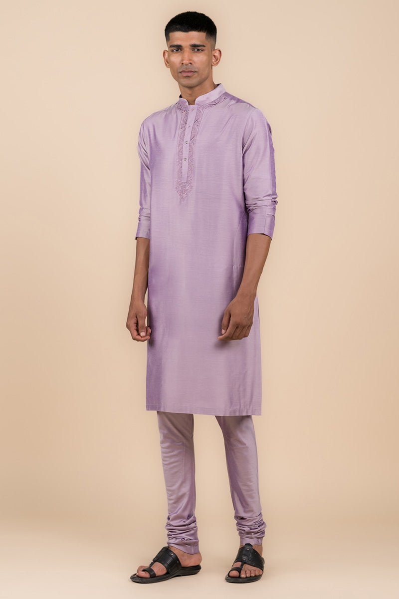 Lilac Resham Embroidered Kurta Set