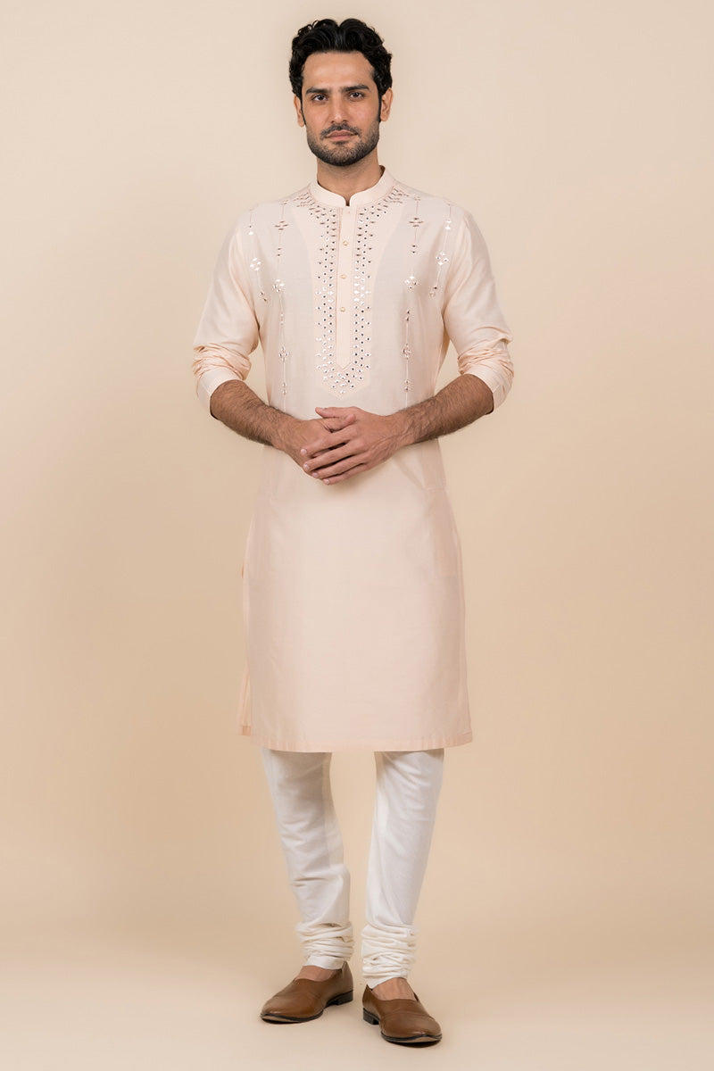 Nude Kurta Set With Mirror Work Highlights