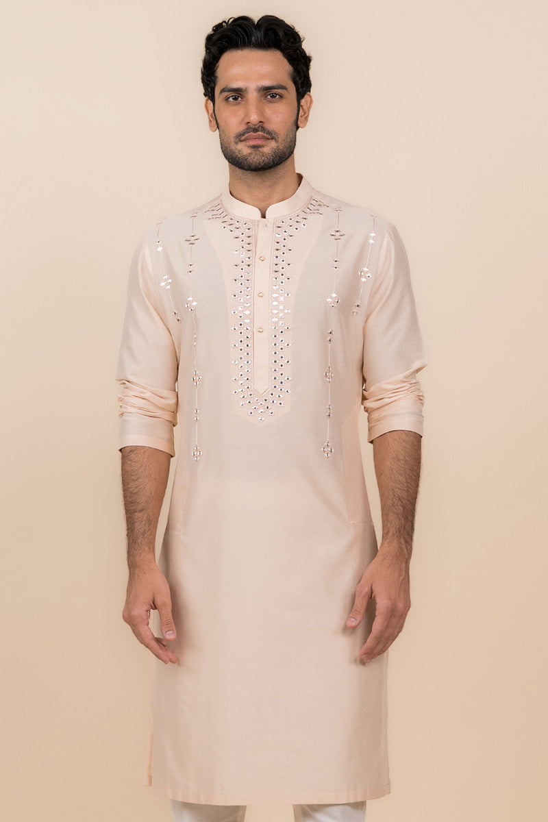 Nude Kurta Set With Mirror Work Highlights