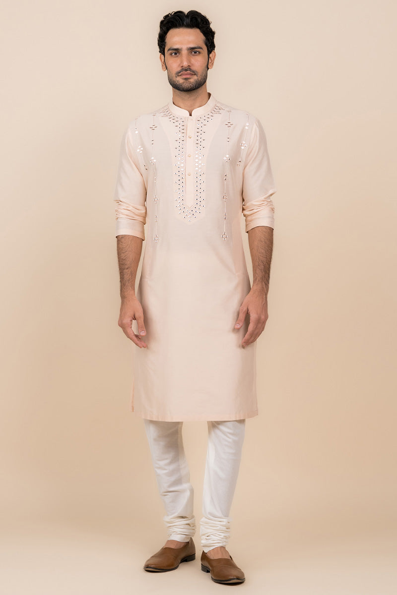 Nude Kurta Set With Mirror Work Highlights