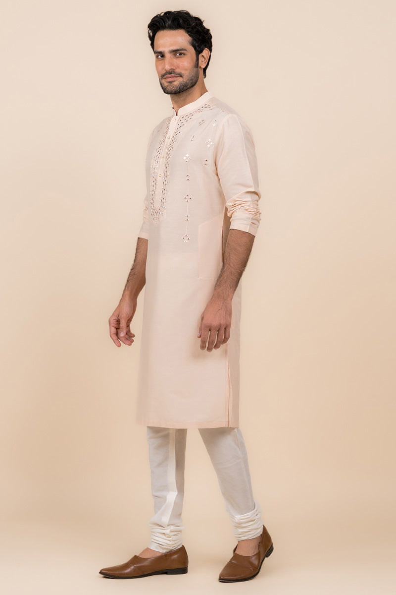 Nude Kurta Set With Mirror Work Highlights