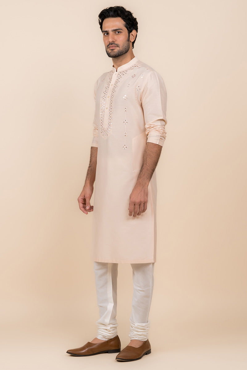 Nude Kurta Set With Mirror Work Highlights