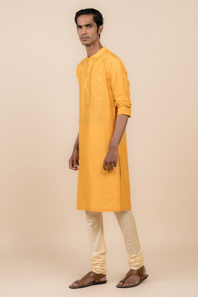 Yellow Ochre Kurta Set With Mirror Work Highlights