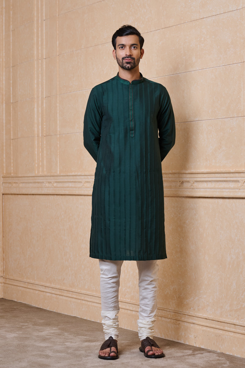 Olive All Over Textured Printed Kurta Set