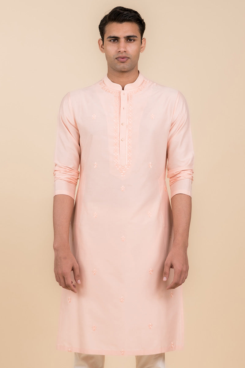 Peach All Over Resham Embroidered Kurta Set