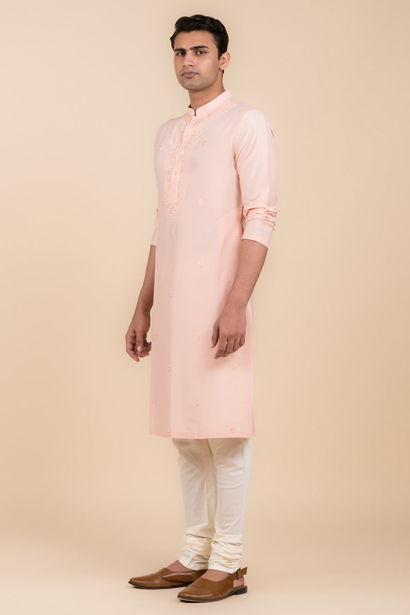 Peach All Over Resham Embroidered Kurta Set