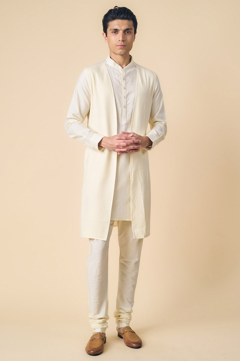 Ivory Foax Waist Coat Layered Kurta Set