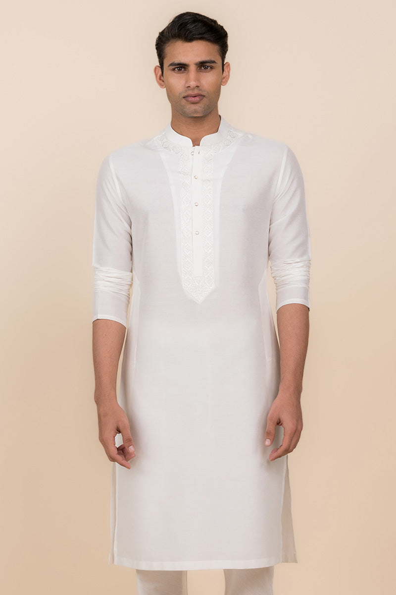 White Resham Embroidered Kurta Set