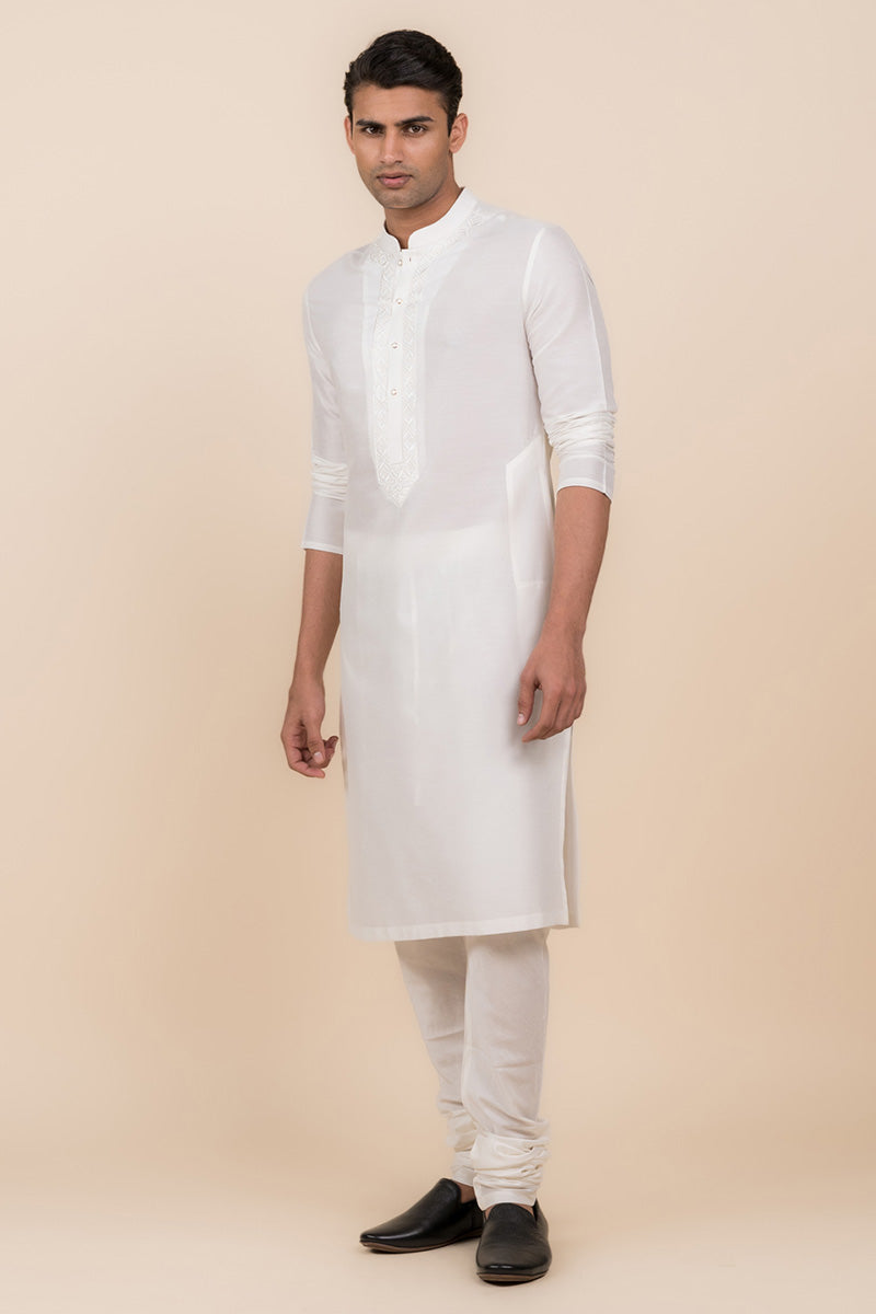 White Resham Embroidered Kurta Set