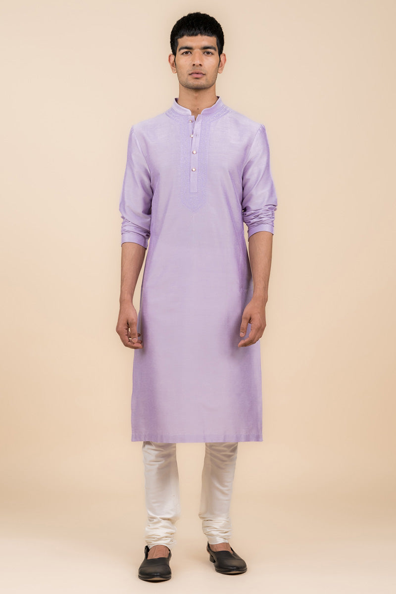 Lilac Resham Embroidered Kurta Set