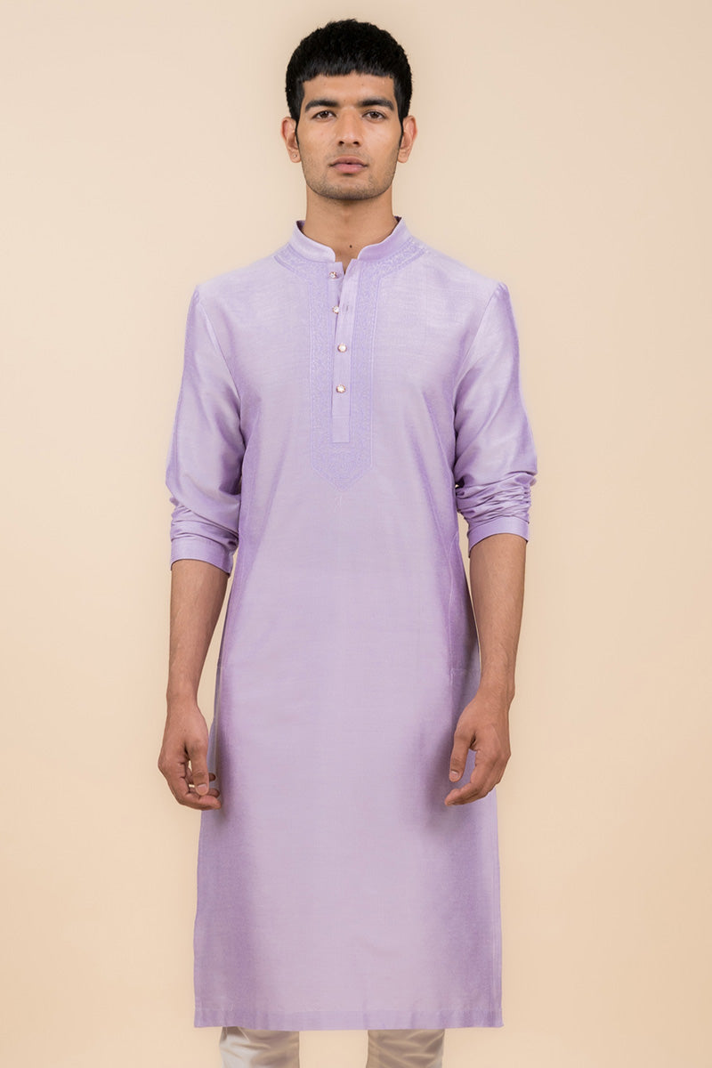 Lilac Resham Embroidered Kurta Set