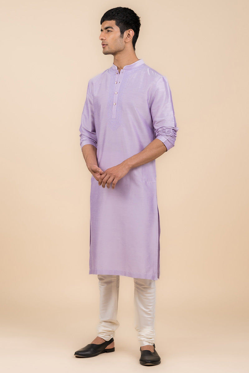 Lilac Resham Embroidered Kurta Set