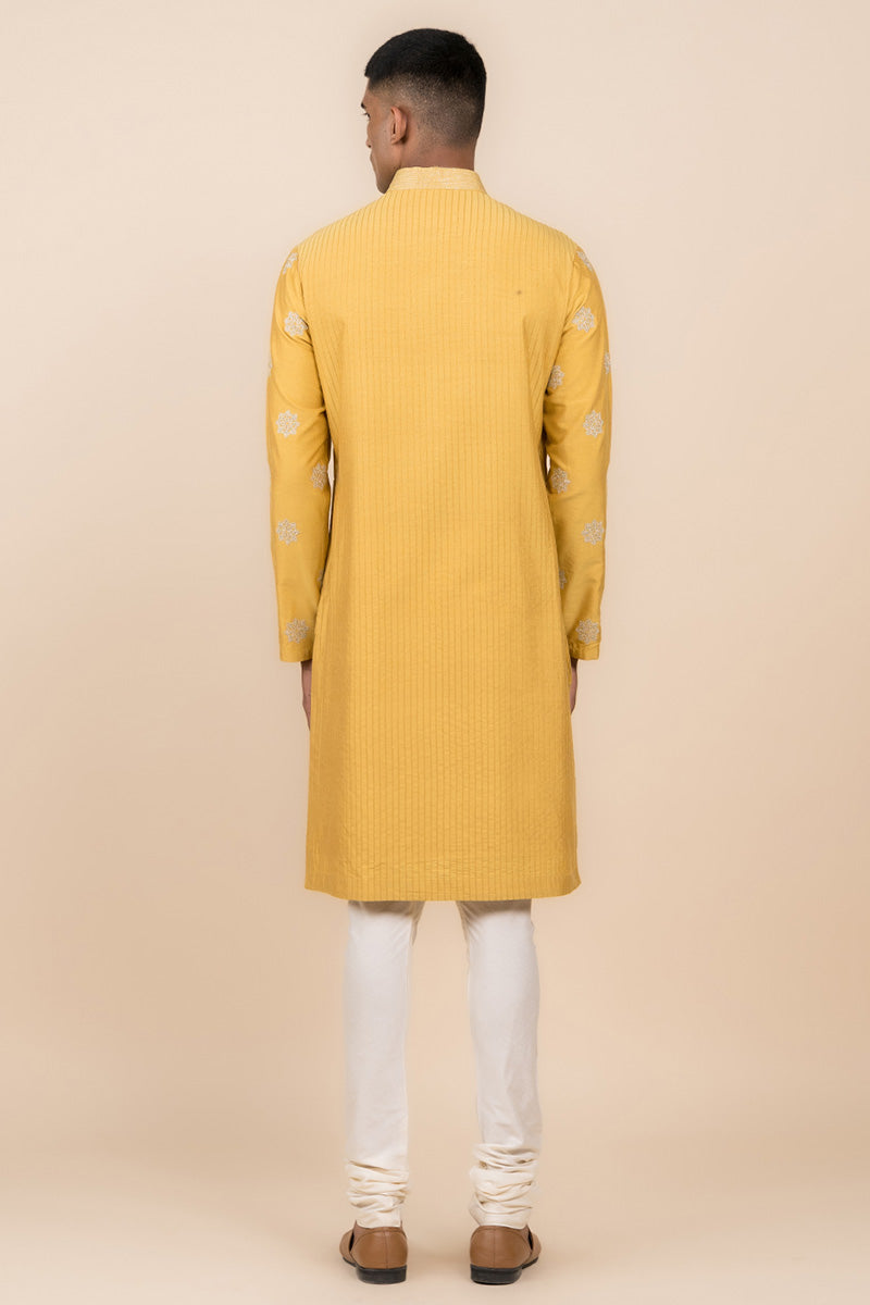 Yellow Ochre All Over Butta Embroidered Kurta Set