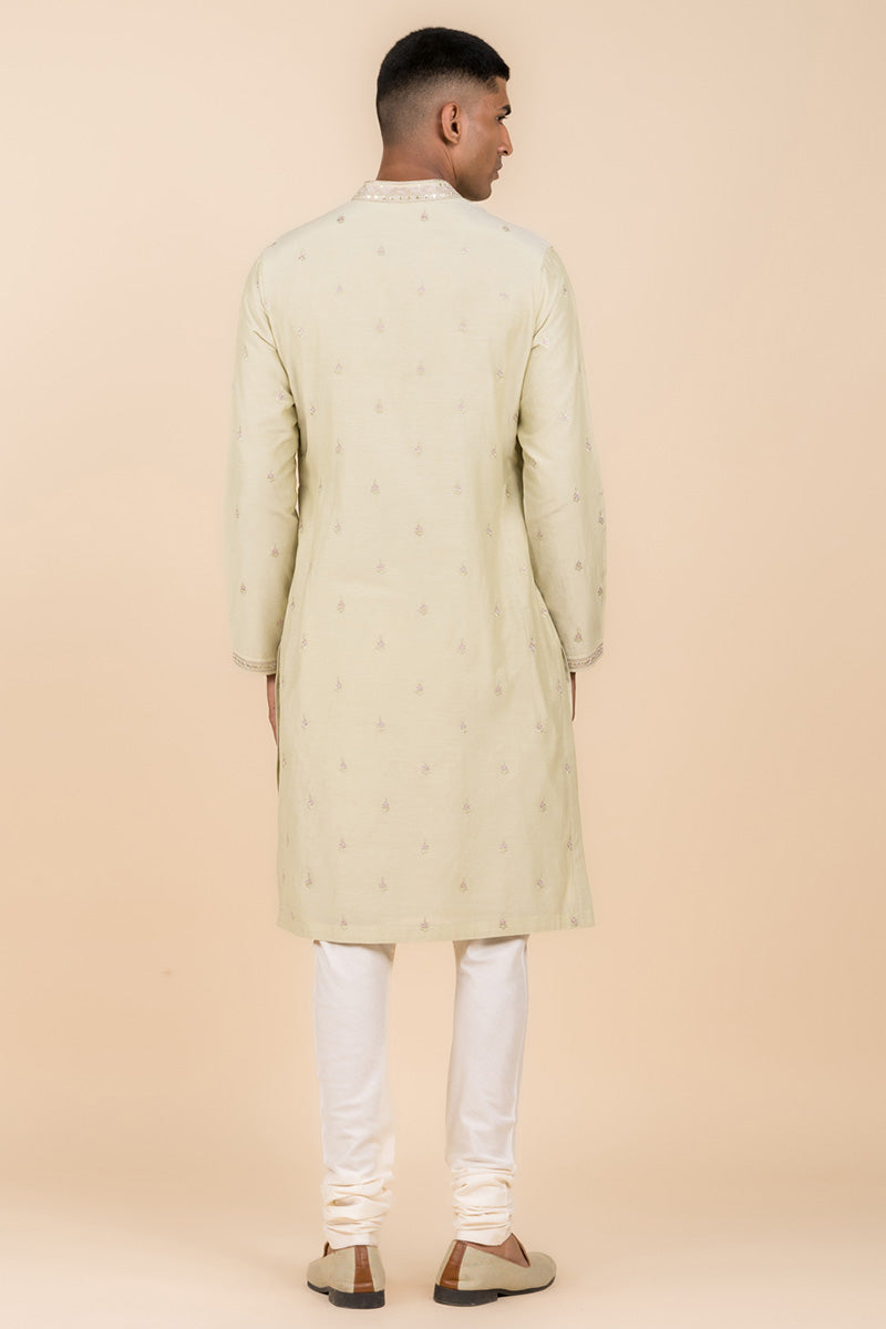 Light Green Embroidered Cotton Silk Kurta Set