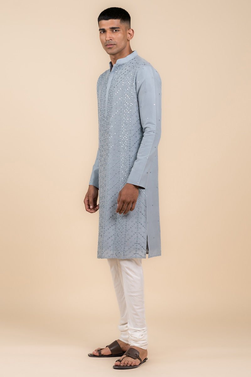 Light Blue All Over Mirror Embroidered Kurta Set