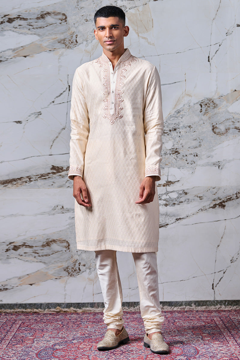 Light Blue Embroidered Jacquard Kurta Set