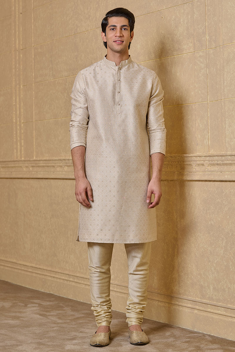 Light Grey Kurta Set With Texturing Detail