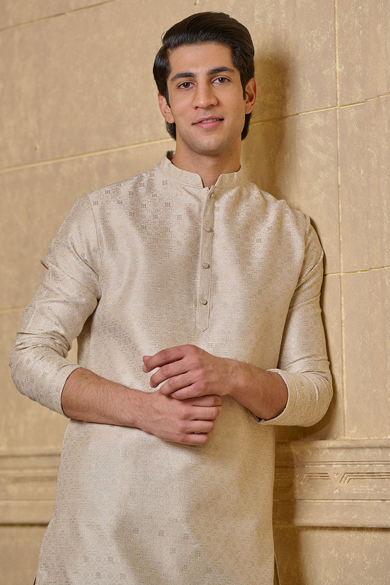 Light Grey Kurta Set With Texturing Detail