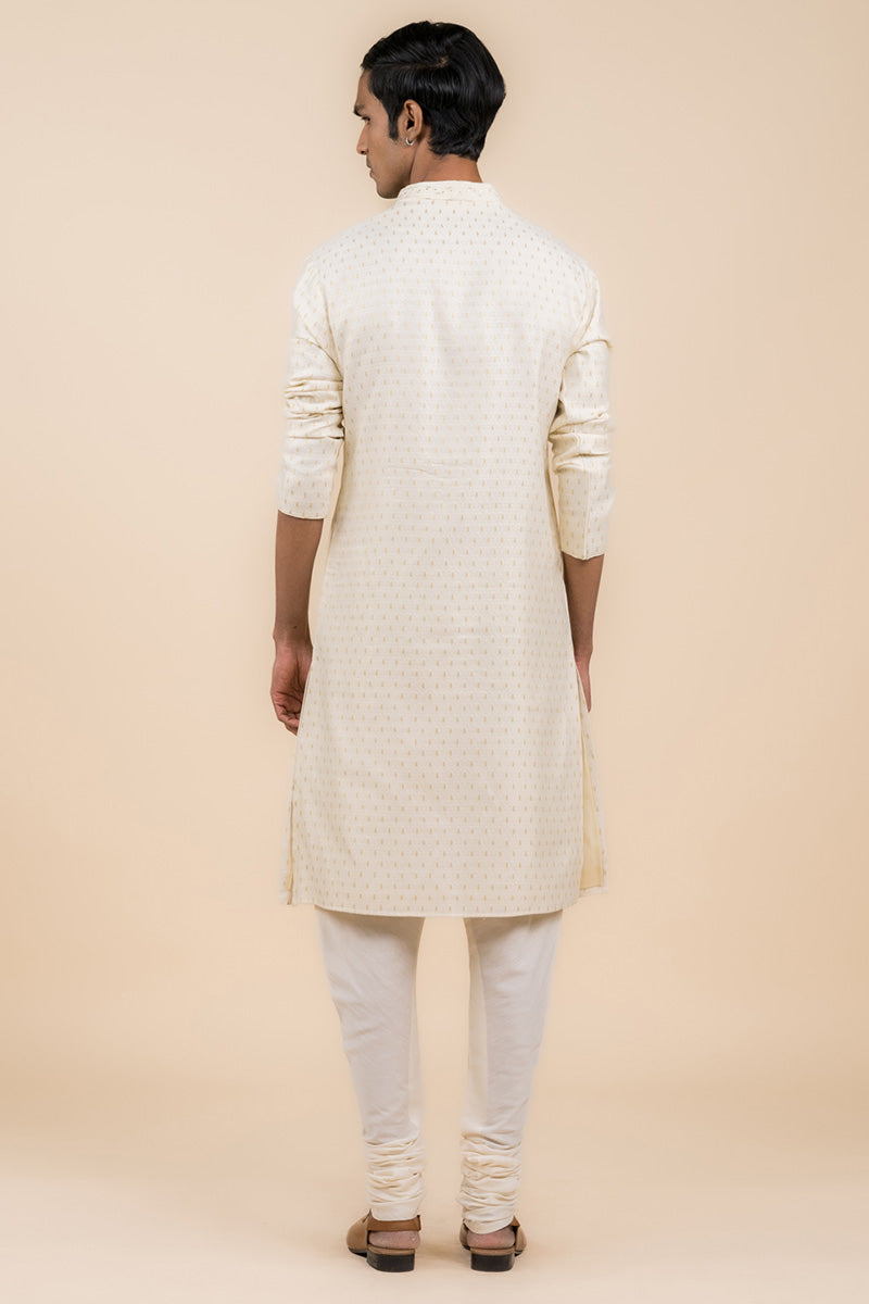 Cream Kurta Set With Embroidered Placket