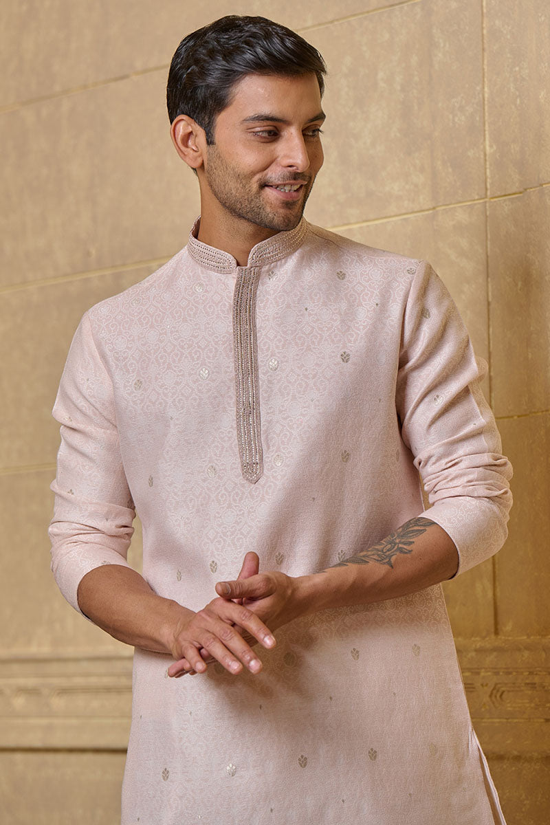 Pink Jacquard Kurta Set