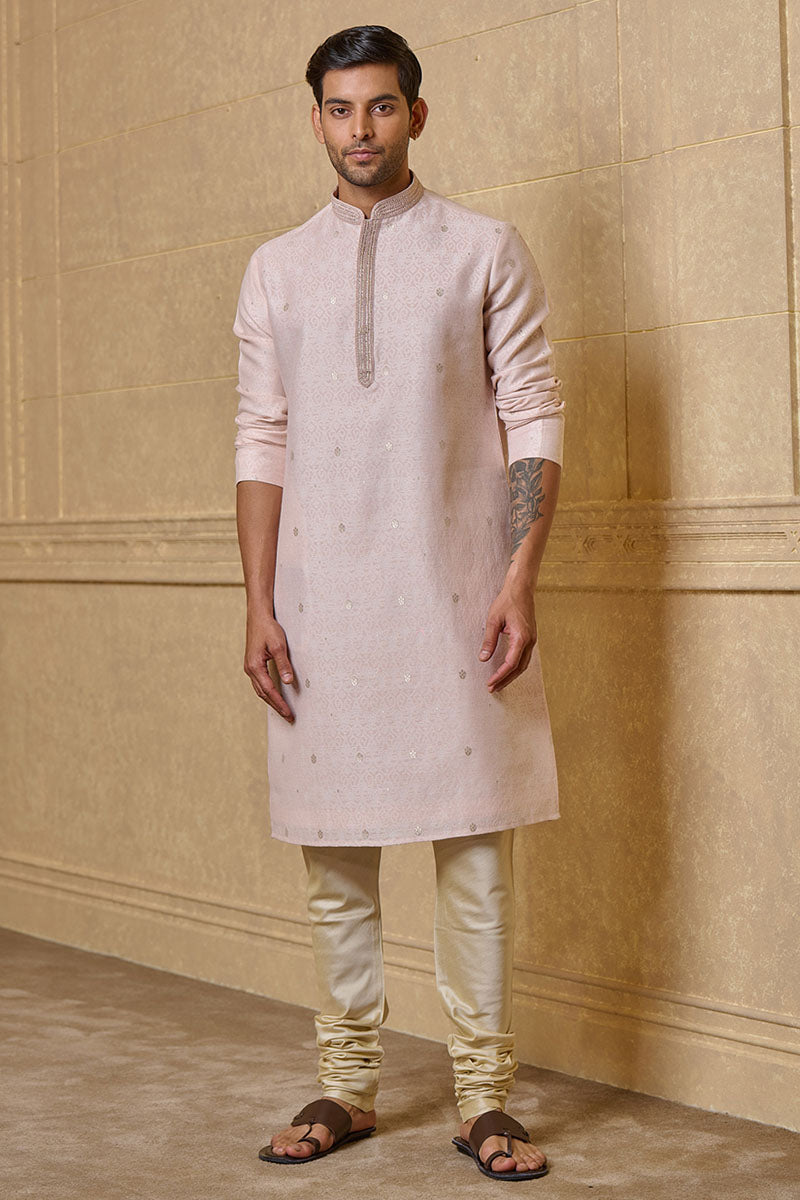 Pink Jacquard Kurta Set