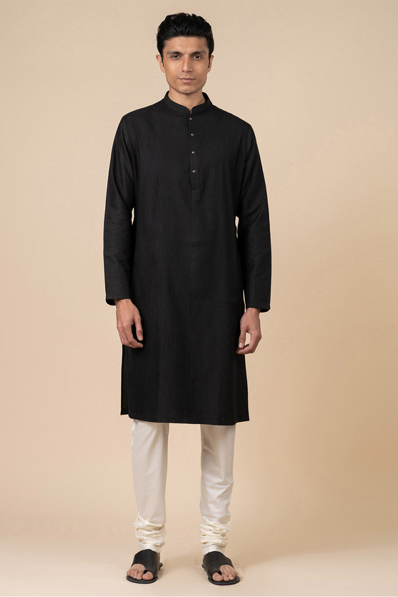 Black Textured Kurta Set