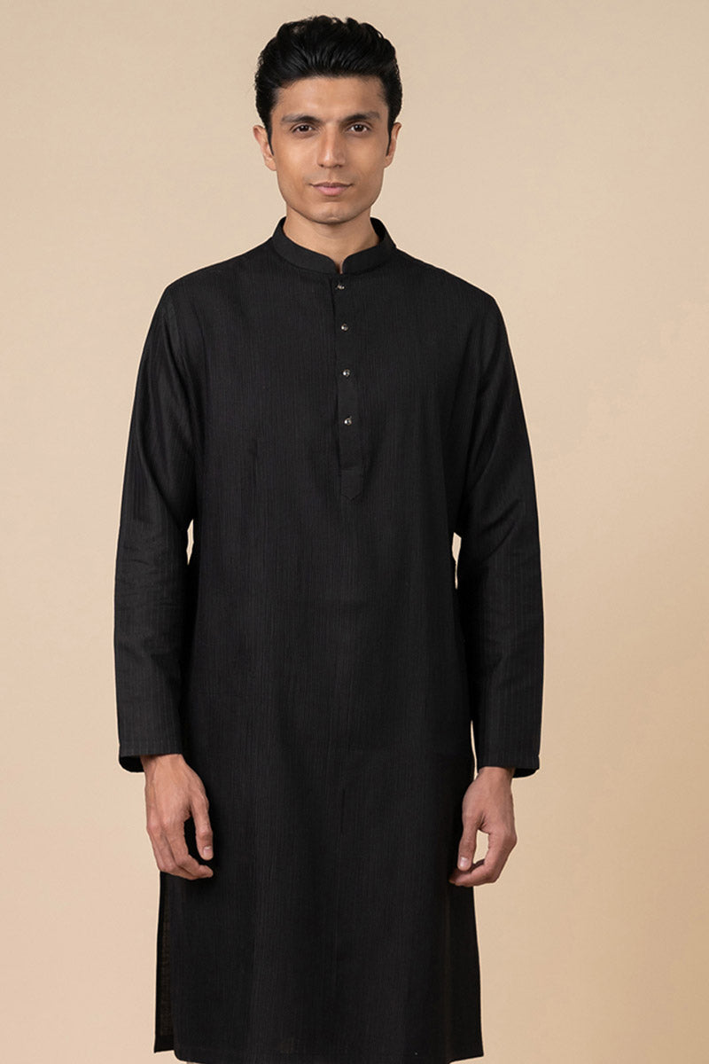 Black Textured Kurta Set