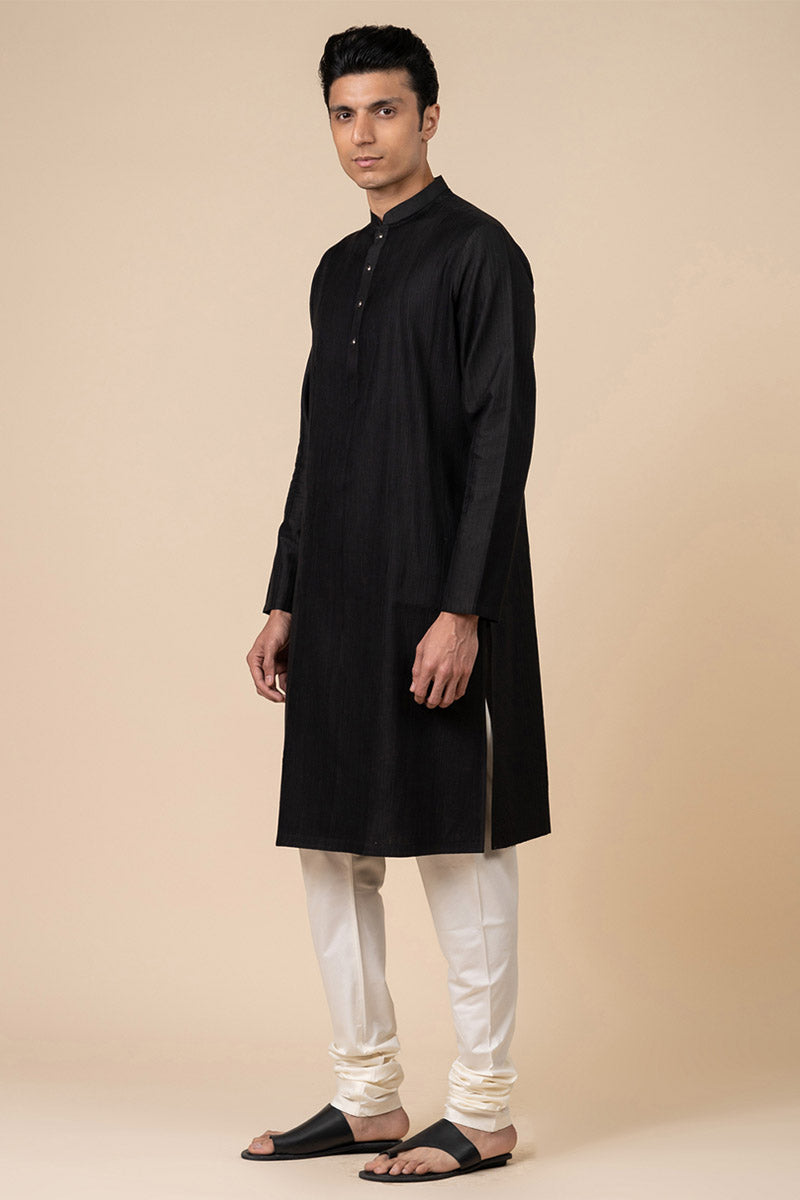 Black Textured Kurta Set