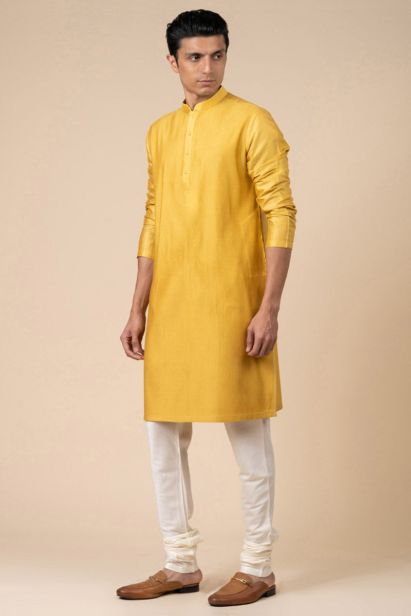 Yellow Ochre Textured Kurta Set