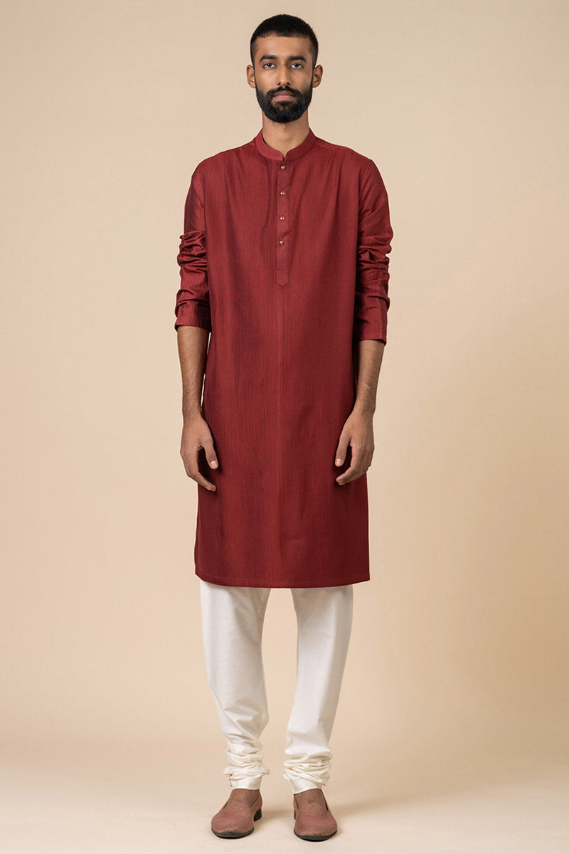 Maroon Textured Kurta Set