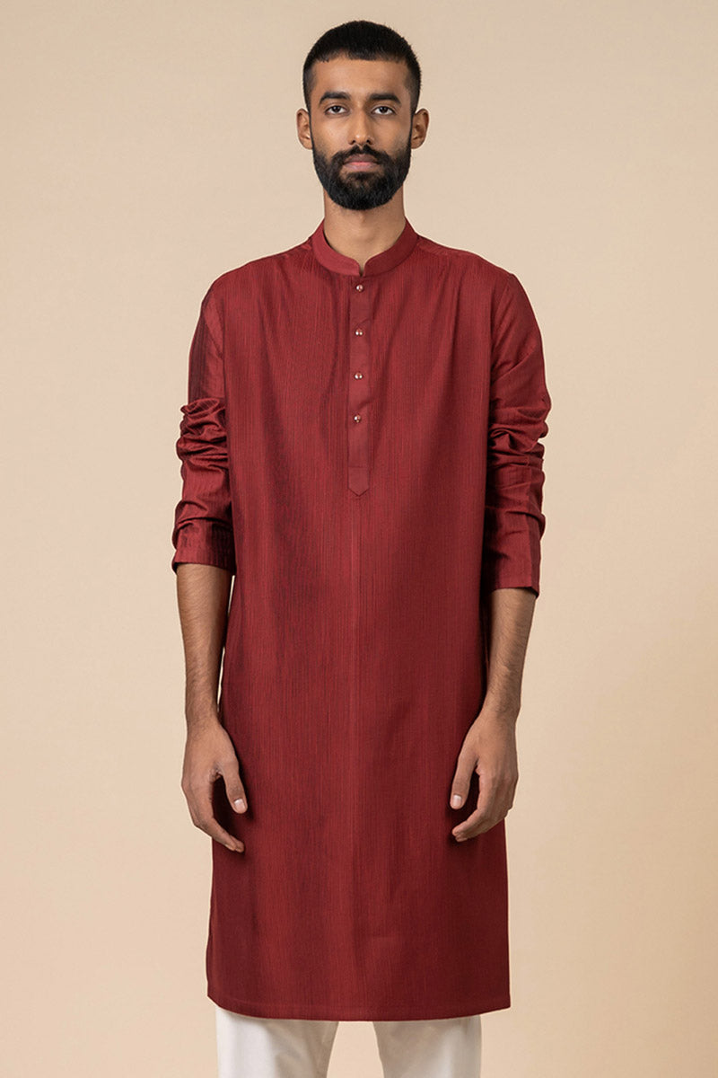 Maroon Textured Kurta Set