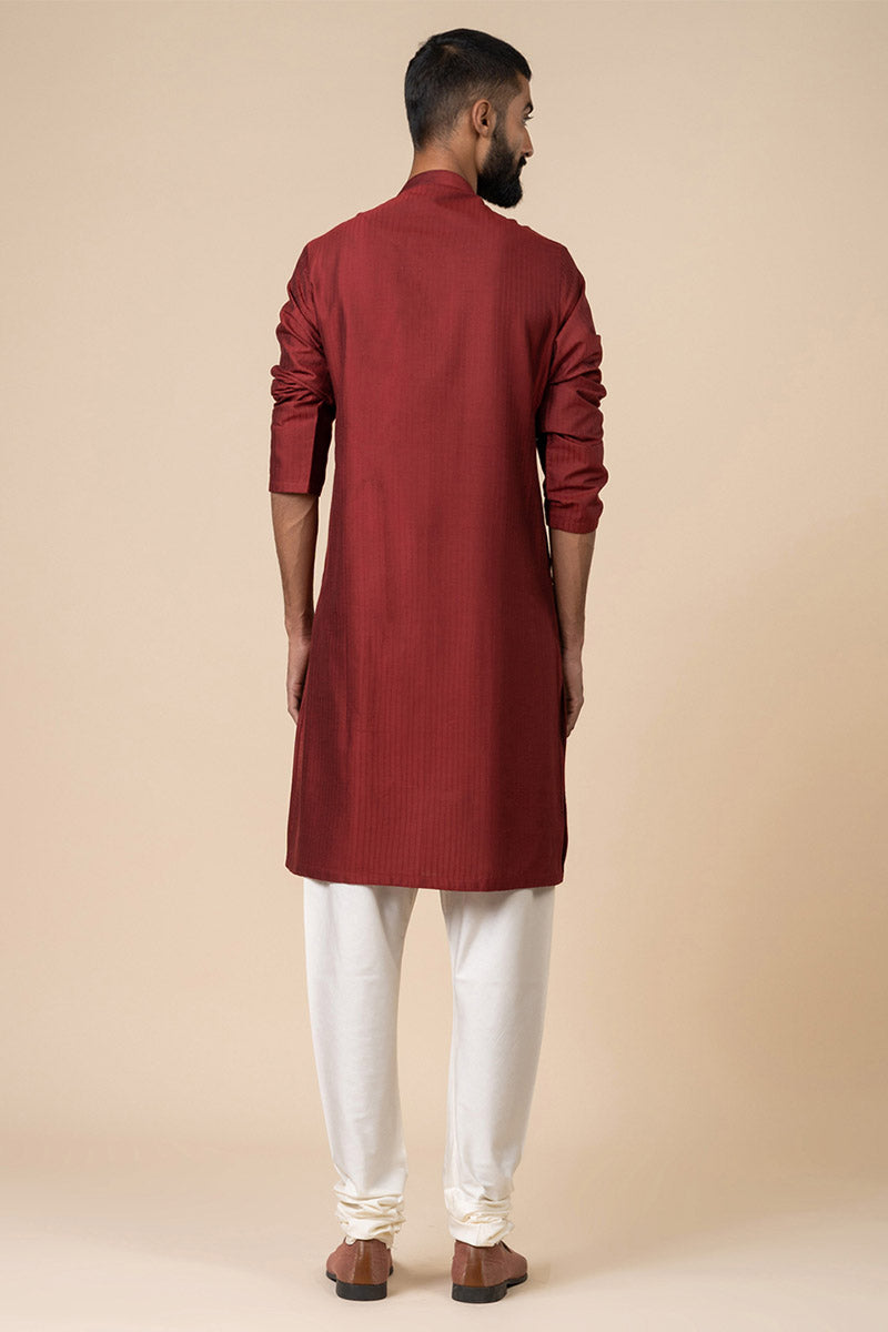 Maroon Textured Kurta Set