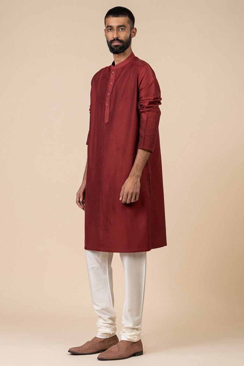 Maroon Textured Kurta Set