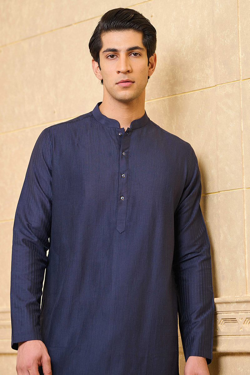 Navy Textured Kurta Set