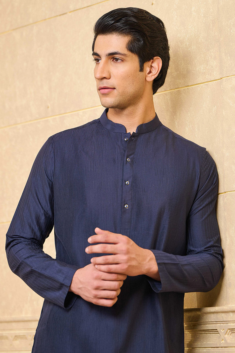 Navy Textured Kurta Set