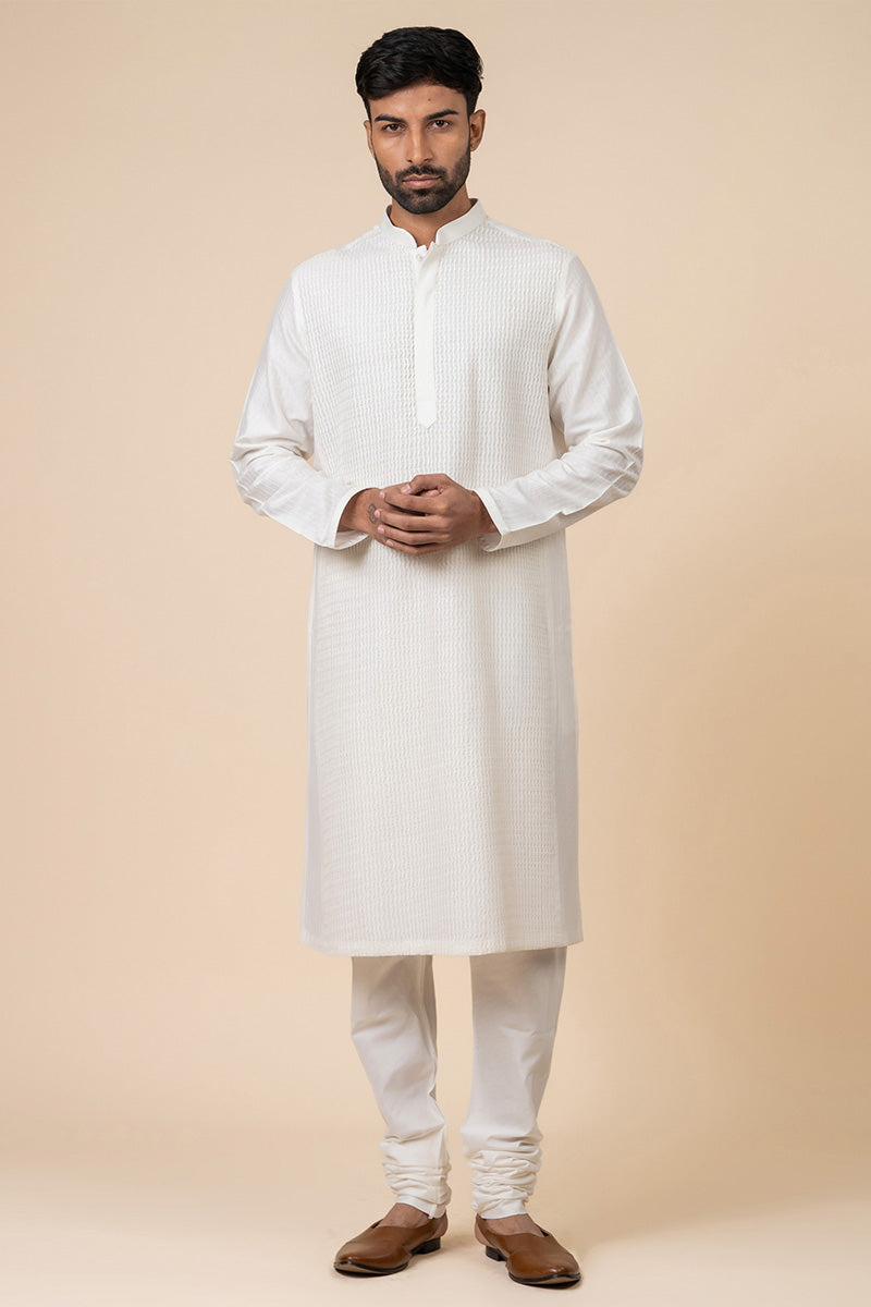 White All Over Textured Kurta Set